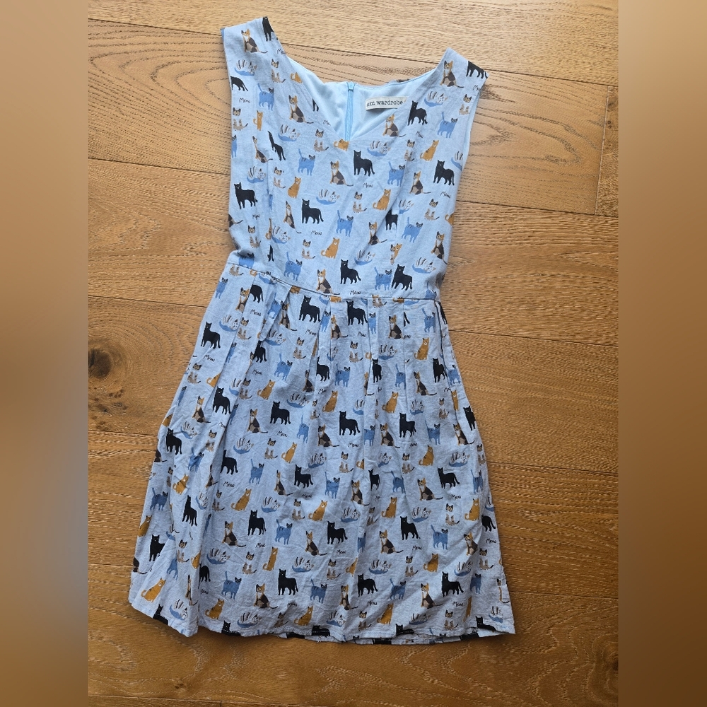 SM Wardrobe Della Cat Print Sleeveless Tie Back Dress Size XL - Picture 5 of 12